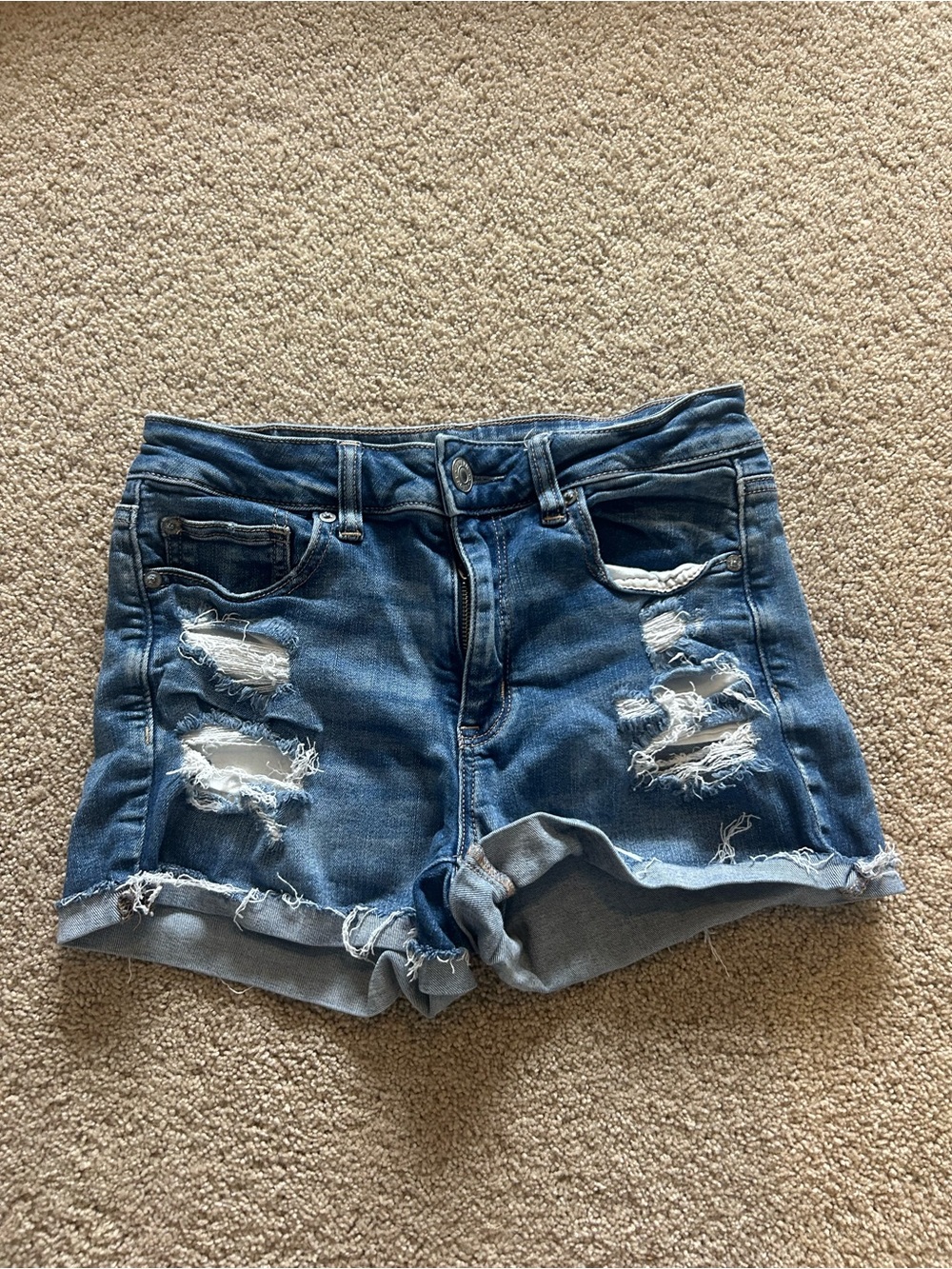 American Eagle Outfitters Distressed Blue Denim Shorts